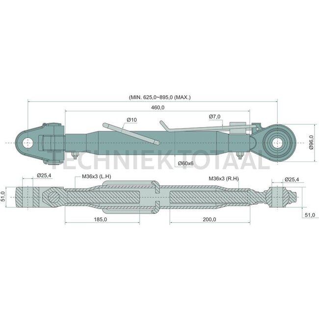 GRANIT Mechanischer Oberlenker clevis/ball joint cat. 2/2, 625 - 895 mm