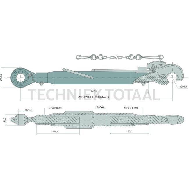 GRANIT Mechanischer Oberlenker Fanghaken/Gewindespindel Kat. 2/2, 705-970 mm