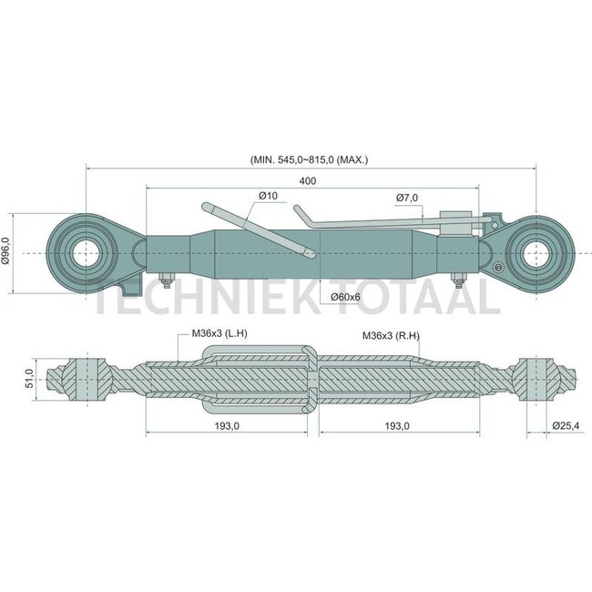GRANIT Mechanische topstang draadspindel/draadspindel cat. 2/2, 545 - 815 mm