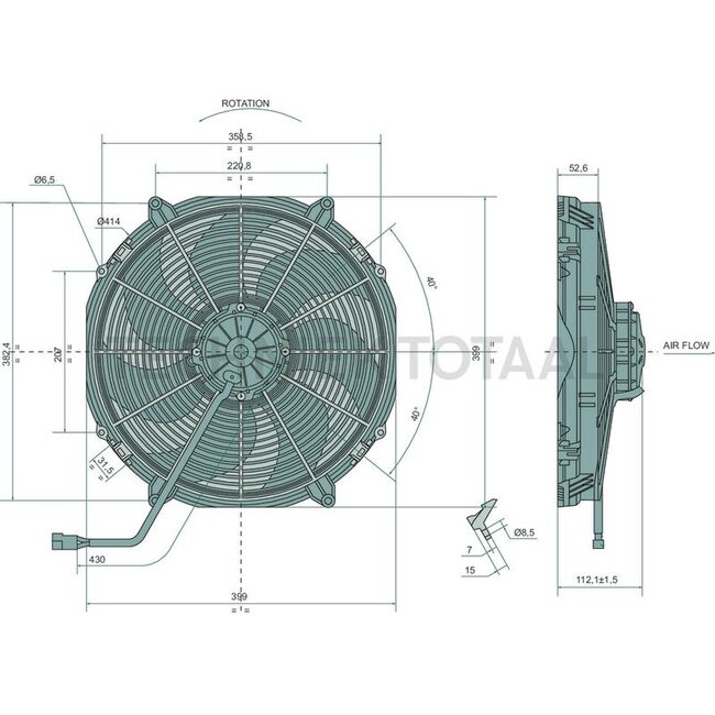 GRANIT Axial fan 12 V, 3188 m³/h, depth 52,6 mm