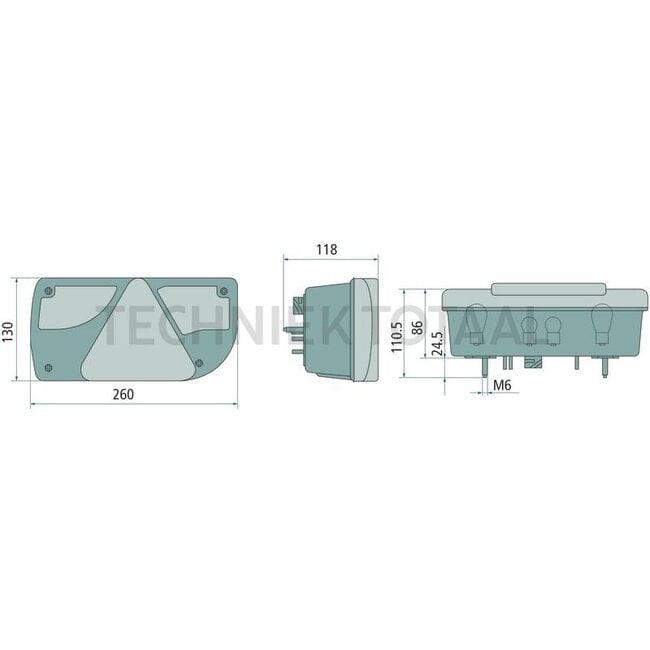 Cobo Achterlicht links 260 x 130 x 86 mm, 12 V | 1008651