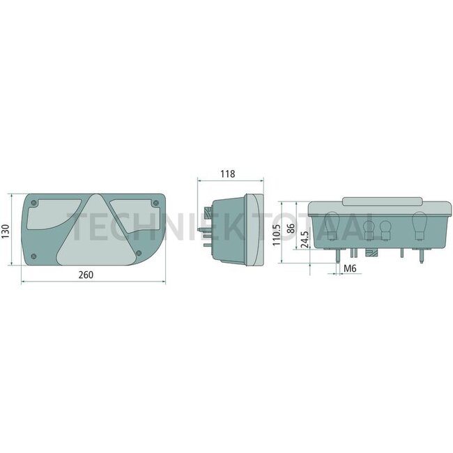 Cobo Rear light left 260 x 130 x 86 mm, 12 V | 1008651