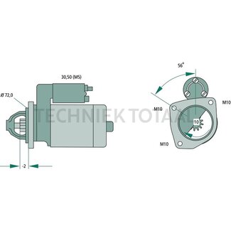 BOSCH Startmotor 12 V / 2,3 kW, 10 tanden, 265 mm