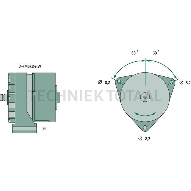 BOSCH Dynamo 14 V, 55 A, 162 mm, zonder poelie | 1171638, 01163752, 0986031270, 130100090739, 130100090744