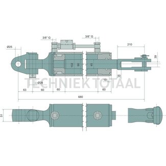GRANIT Hydraulische hefstang gaffelkop / gaffelkop, 680 mm, Ø 90 mm