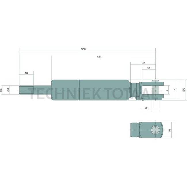Stabilus Gas strut 200 N, 300 mm, stroke 100 mm