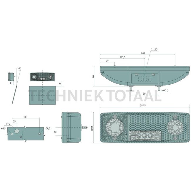 GRANIT LED rear light, left 287,5 x 100,5 x 65 mm, 12 / 24 V