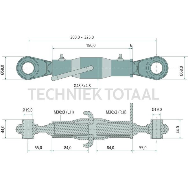GRANIT Mechanische topstang cat. 1/1, draadspindel, 300 - 325 mm, M30 x 3
