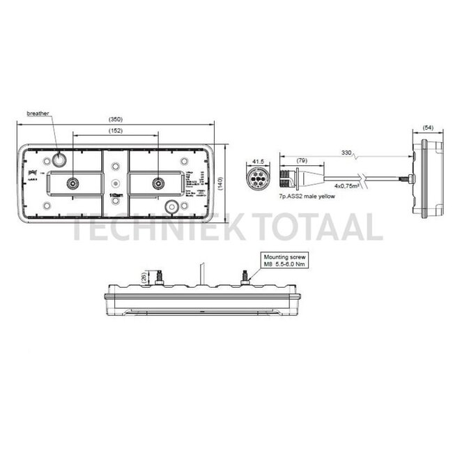 ASPÖCK LED rear light Agriled II left 350 x 140 x 54 mm, 12 V