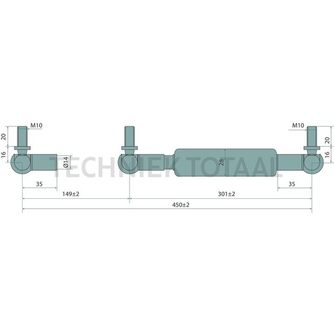 Stabilus Gas strut 1600 N, 450 mm, stroke 149 mm Wirtgen