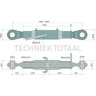GRANIT Mechanischer Oberlenker cat. 1/1, threaded spindle, 370 - 505 mm, M30 x 3
