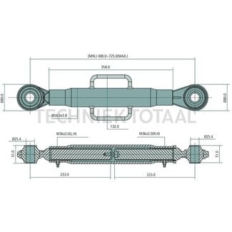 Mechanische topstang cat. 2 / 25,4, 480 / 725 mm, M36 x 3