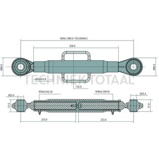 Top link cat. 2 / 25,4, 480 / 725 mm, M36 x 3