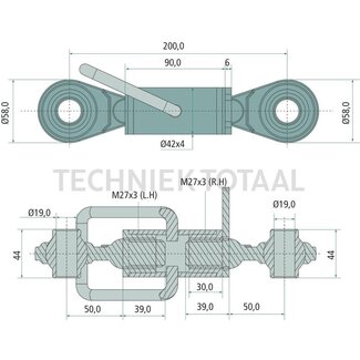 GRANIT Mechanische topstang cat. 1/1, draadspindel, 200 mm, M27 x 3