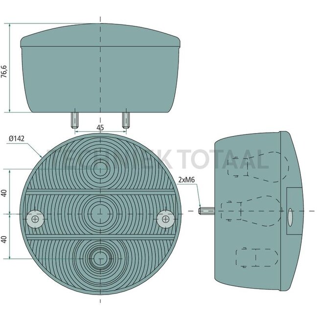GRANIT Rückleuchte rechts rund Ø 142 mm, 12 / 24 V, 2x M6