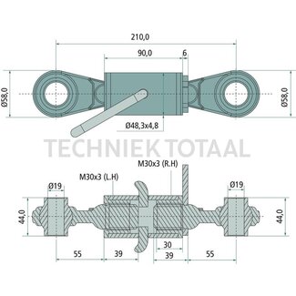 GRANIT Mechanischer Oberlenker cat. 1/1, threaded spindle, 210 mm, M30 x 3