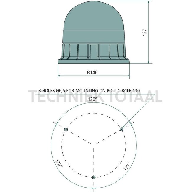 SACEX E-VENUS LED flashing light 10 - 30 V, Ø 146 mm, 127 mm, 3 screws