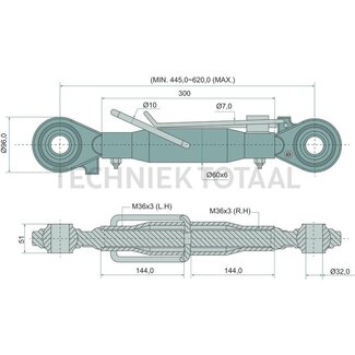GRANIT Mechanischer Oberlenker cat. 3/3, threaded spindle, 445 - 620 mm, M36 x 3