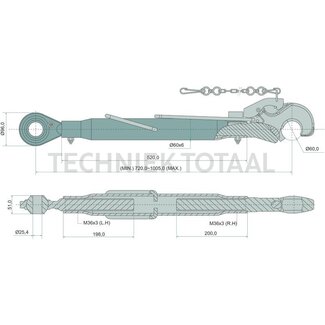 GRANIT Mechanischer Oberlenker cat. 2/3, hook/threaded spindle, 720 - 1005 mm