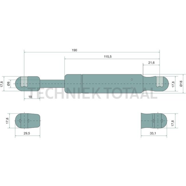 Stabilus Gasdrukveer 350 N, 190 mm, slag 54 mm John Deere 3033R - 4720 | MIA10190