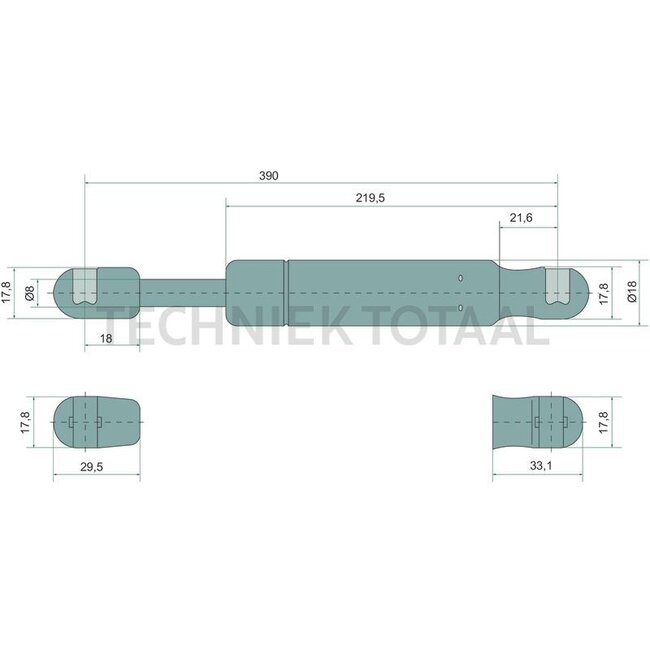 Stabilus Gas strut 260 N, 390 mm, stroke 150 mm John Deere 9100 - 9630 | RE234992