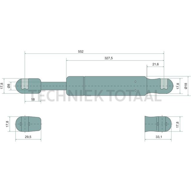 Stabilus Gasdrukveer 520 N, 552 mm, slag 200 mm John Deere | RE262720