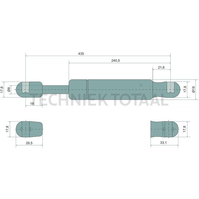 Stabilus Gas strut 125 N, 435 mm, stroke 170 mm John Deere 408 - 412, R4030 | AKK14052