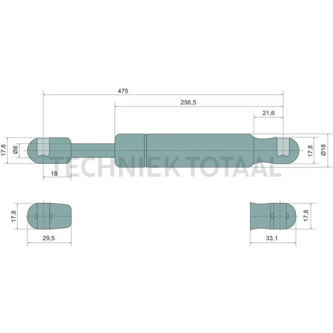 Stabilus Gas strut 200 N, 475 mm, stroke 195 mm John Deere 7200R - 8370R | RE261887