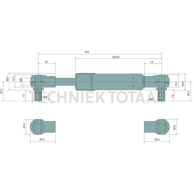 Stabilus Gas strut 650 N, 450 mm, stroke 183 mm