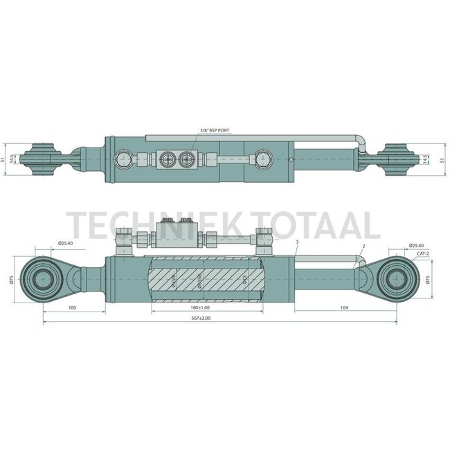 GRANIT Hydraulic top link cat. 2/2, stroke 180 mm, cylinder-Ø 63 mm