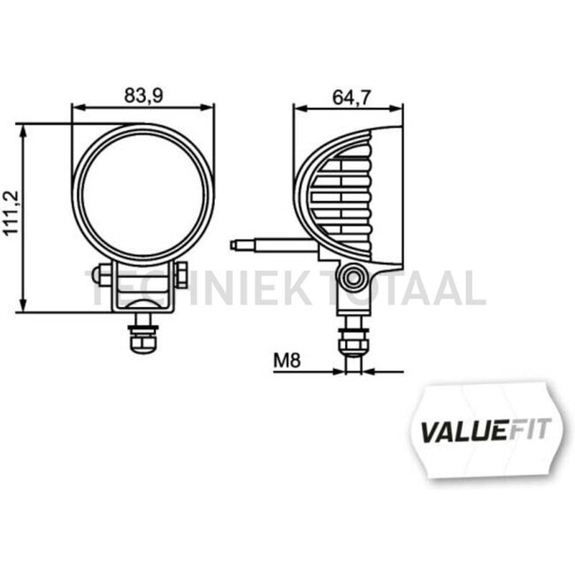 HELLA LED work light flood beam 600 lm, 12 W, 12 / 24 V, ValueFit R600