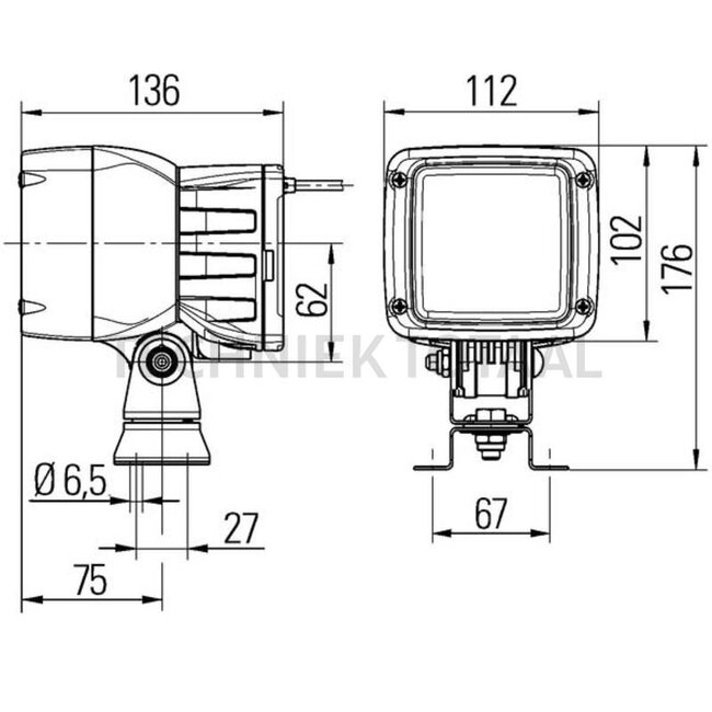 HELLA Work lamp angular xenon D2S, 24 V, 112 x 102 x 136 mm, flood beam