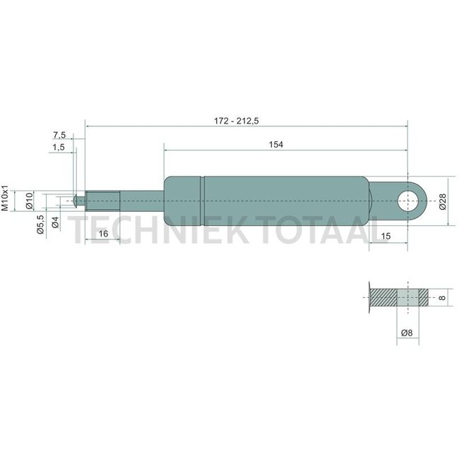 Stabilus Gasdruckdämpfer 500 N, 212,5 mm, Hub 41 mm, Form 8 | 2793HA, 71453702