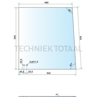 GRANIT Seitenscheibe vorne links 469 x 543 mm, 5 mm, 2 Bohrungen klar Fritzmeier