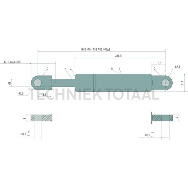 Stabilus Gas strut 600 N, 405 mm