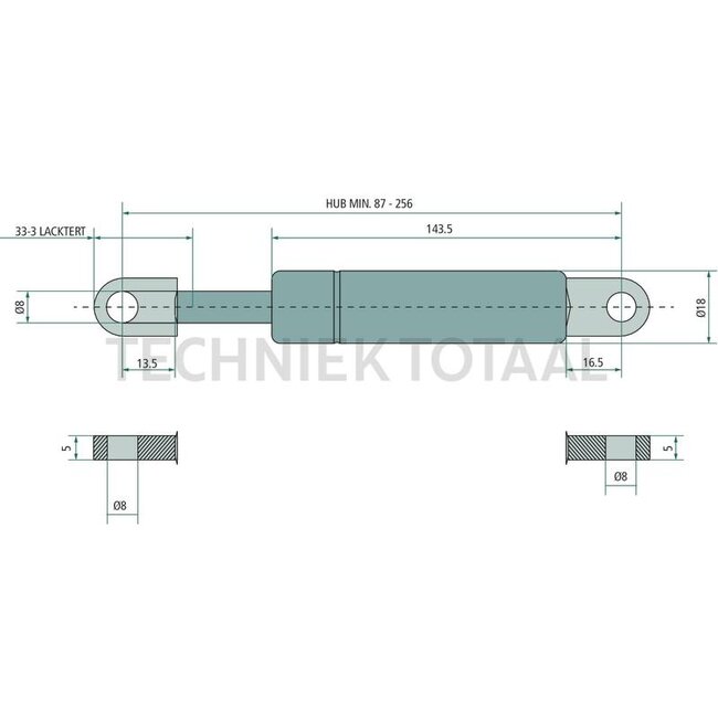 Stabilus Gasdruckdämpfer 280 N, 256 mm, Hub 87 mm, Form 1