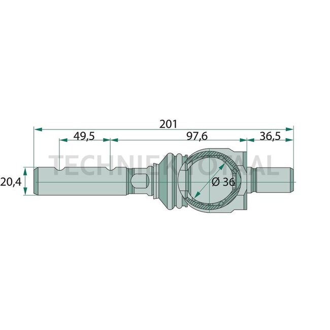 GRANIT Axial joint M22 x 1,5, M20,5 x 1,5, 201 mm, Ø 36 mm Kubota