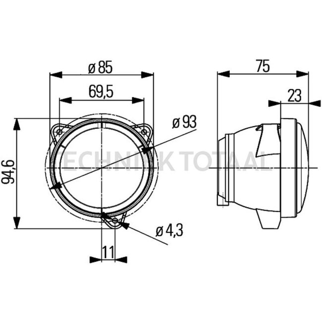 HELLA Werklamp H3 breedstraler 1150 lm, 70 W, 85 x 95 x 75 mm, 24 V | 1G0 996 276-767