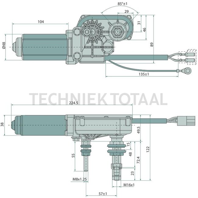 GRANIT Ruitenwissermotor voorruit 12 V, M16 x 1 John Deere 5065M - 5105M | RE287333, 31703602CI0E