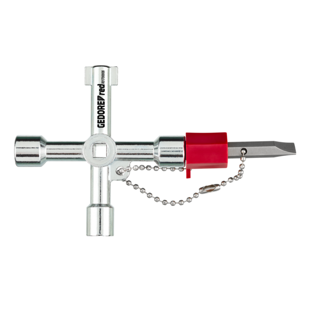 Gedore RED Schakelkastsleutel met 6 profielen: vierkant 6 en 8 mm, driehoek 7 mm, dubbelbaard 6, PH 2, SL 7 - R01700008