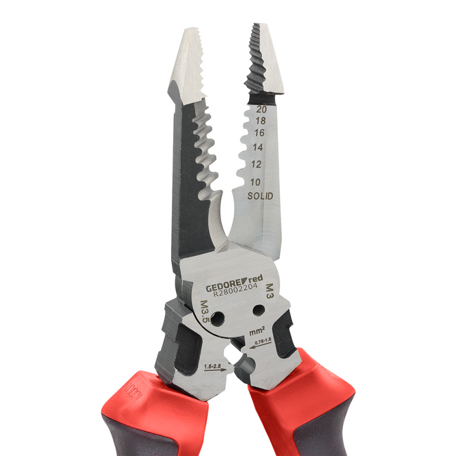 Gedore RED Multi-striptang 5-in-1 200 mm - strippen 1-3,2 mm, krimpen 0,75-2,5 mm², bouten M3/M3,5 knippen - R28002204