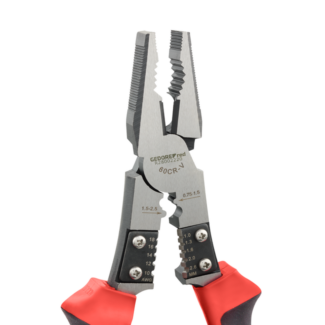 Gedore RED Multi-combinatietang 220 mm - knippen tot 2 mm, krimpen 0,5-2,5 mm², strippen 1-2,6 mm, 2C-greep - R28002220