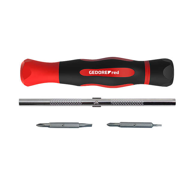 Gedore RED Schroevendraaier 6-in-1 met dubbelbits PH 1 / SL 5 (1/4") en PH 2 / SL 6 (5/16"), 204 mm, 2C-greep - R38002206