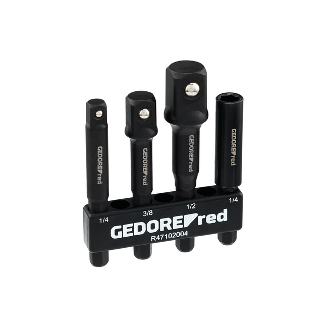 Gedore RED Adapter-Satz 4-teilig - Nussadapter 1/4", 3/8" und 1/2" und magnetischer Bithalter 1/4", Chrom-Vanadium - R47102004