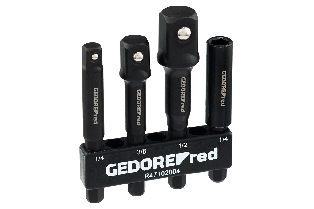 Gedore RED Adapterset 4-delig - dopadapters 1/4", 3/8" en 1/2" en magnetische bithouder 1/4", chroom-vanadium - R47102004, foto 2 van 3