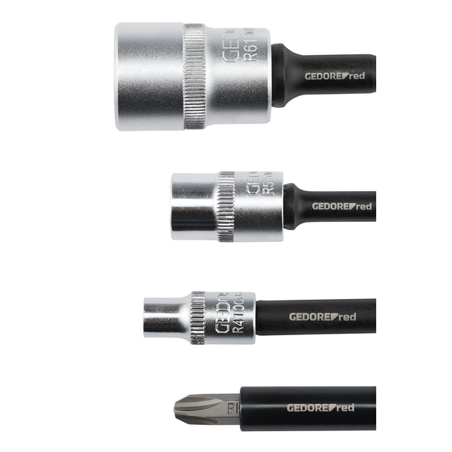 Gedore RED Adapterset 4-delig - dopadapters 1/4", 3/8" en 1/2" en magnetische bithouder 1/4", chroom-vanadium - R47102004