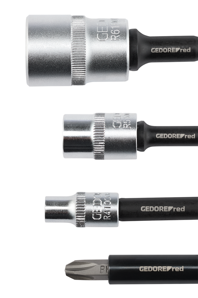 Gedore RED Adapterset 4-delig - dopadapters 1/4", 3/8" en 1/2" en magnetische bithouder 1/4", chroom-vanadium - R47102004, foto 3 van 3