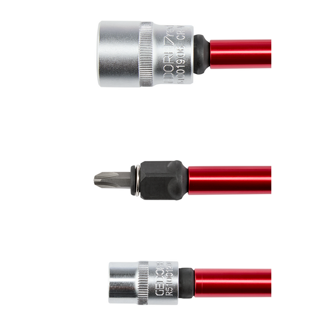 Gedore RED Bithalter-Satz mit Schnelldrehhülse 200 mm, 2-teilig, magnetisch, für 1/4"-Bits und 3/8"- und 1/2"-Nüsse - R47112002