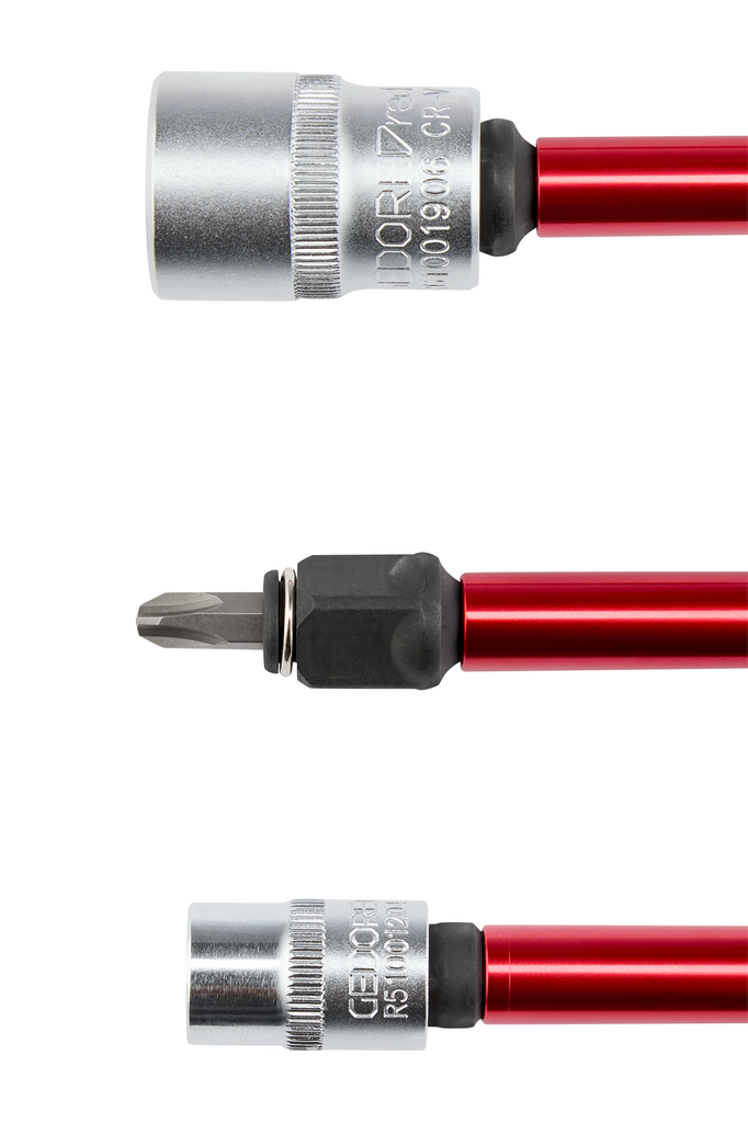 Gedore RED Bithouderset met sneldraaibus 200 mm, 2-delig, magnetisch, voor 1/4" bits en 3/8" en 1/2" doppen - R47112002, foto 3 van 3