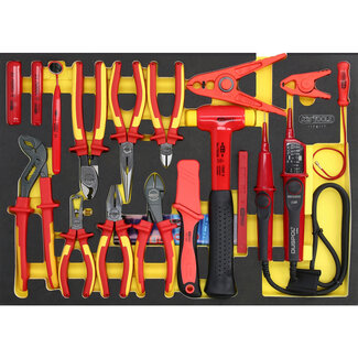 KS Tools ERGOTORQUE VDE-tangenset in schuiminlay, 17-delig - maat M (568 x 398 mm)